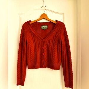 American Eagle Women's Red Cardigan cropped Christmas Cable knit Rory